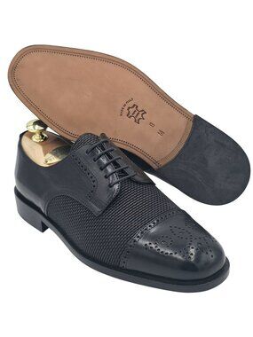 NEW Mercanti Fiorentini Italy Black Leather Woven Fabric Derbys 8M Dress Shoes